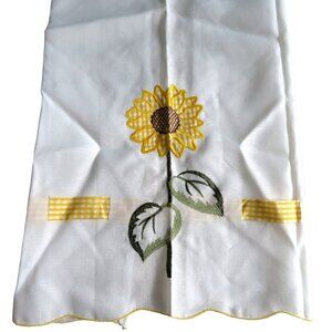 Set of 3 Curtain Panels White Yellow Embroidery Sunflower Kitchen Café Window